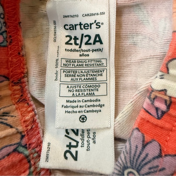 🌸 Carter’s Short Sleeve T Shirt Top Bottoms Shorts Floral Kids Pajamas Set 2T - Picture 4 of 5